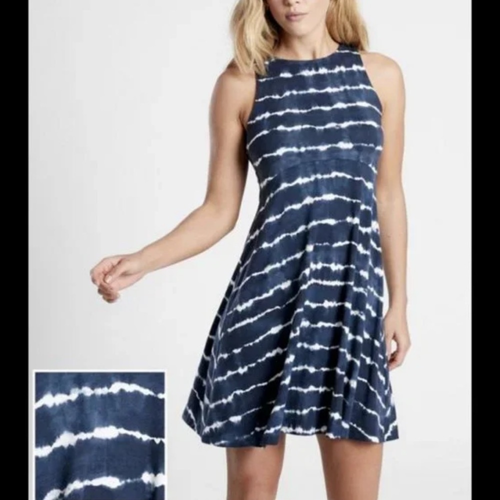 Athleta Navy and White Thera Dress